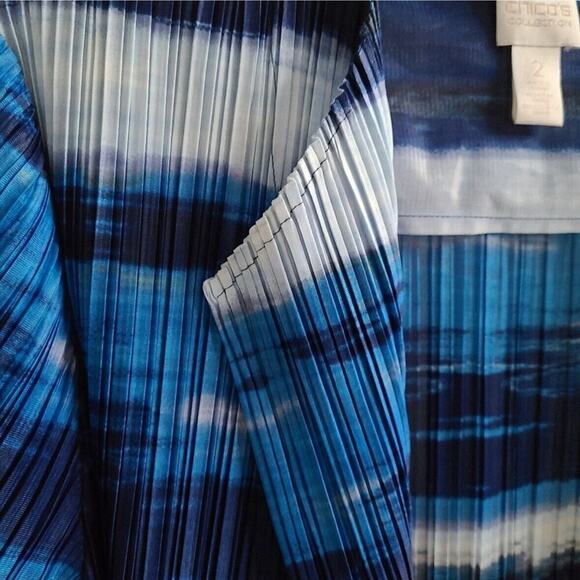 Chico’s Collection Blue Ocean Stripe Crinkle Open Cardigan Jacket Size 2/ Large - Picture 10 of 10